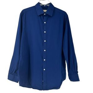 Michael Kors Dress Shirt Mens Size 16 32/33 Solid Navy Blue Slim Fit Long Sleeve
